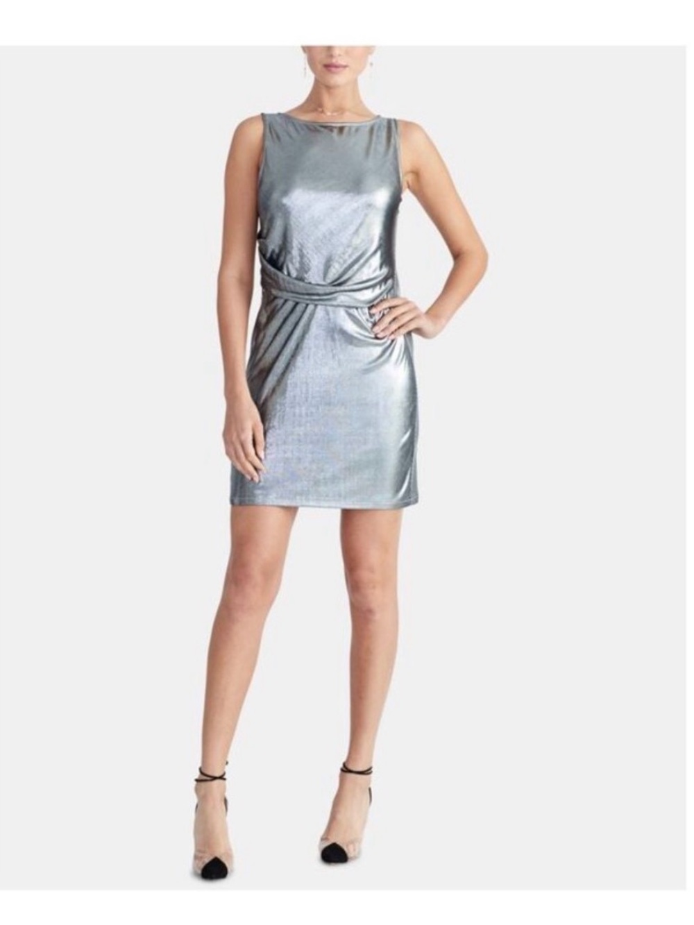 RACHEL Rachel Roy Metallic Silver Sleeveless Mini Dress